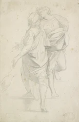 Twee figuren op een trap, naar Raphael